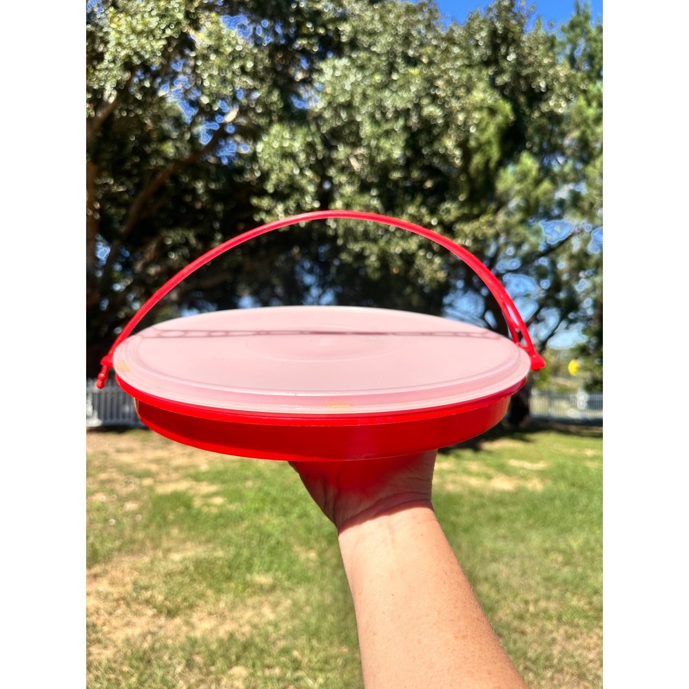 Vintage Red Tupperware Appetizer Party Tray with Carrier Handle Relish Tray